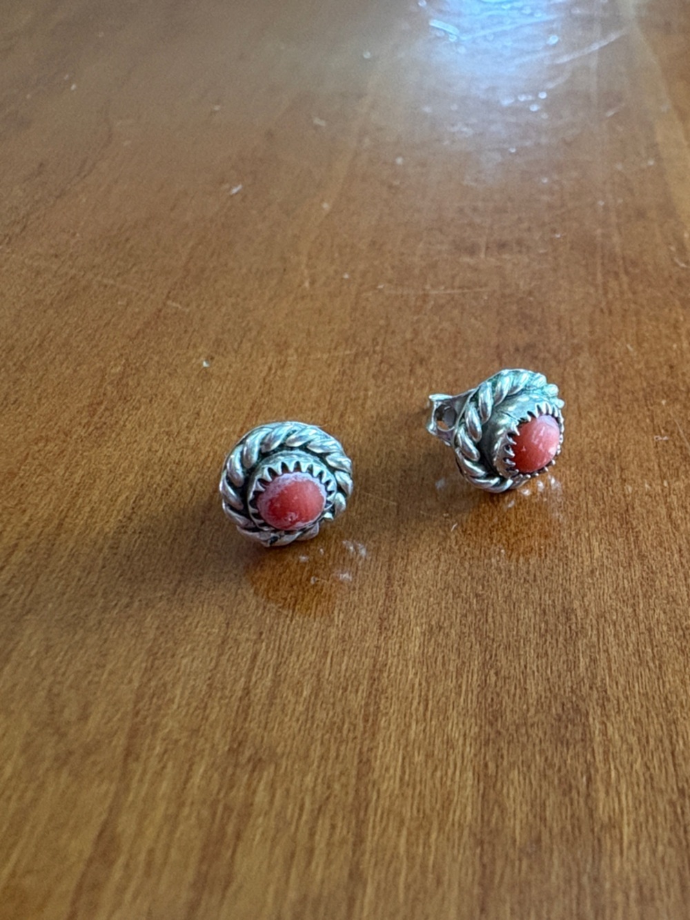 Sterling Silver Earrings - red-orange natural accents